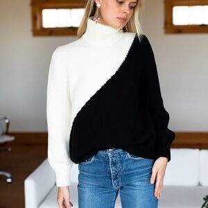 Emerson Fry Black and White Turtleneck Sweater